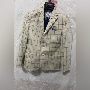 Leo & Zachary Boy's 2-Piece Suit - Beige & Blue Windowpane - Size 8 - EUC